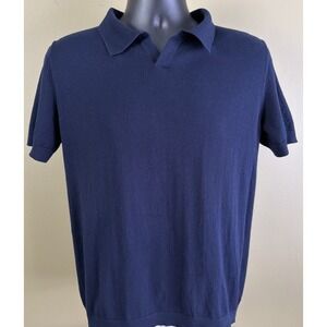 Postmarc Men's L Johnny Collar Knitted Polo 100% Light Weight Cotton Navy Blue